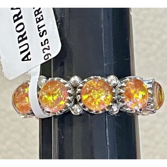 AURORA OPAL Southwestern Sterling Silver Infinity Ring Sz 8 - Picture 4 of 11